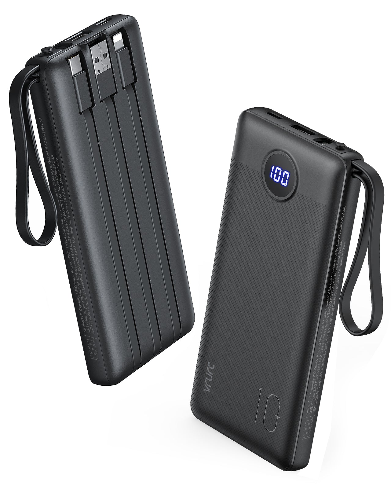 VRURC T17 10000mAh Built-in Cables Fast Charging Power Bank VRURC T17 10000mAh Built-in Cables Fast Charging Power Bank