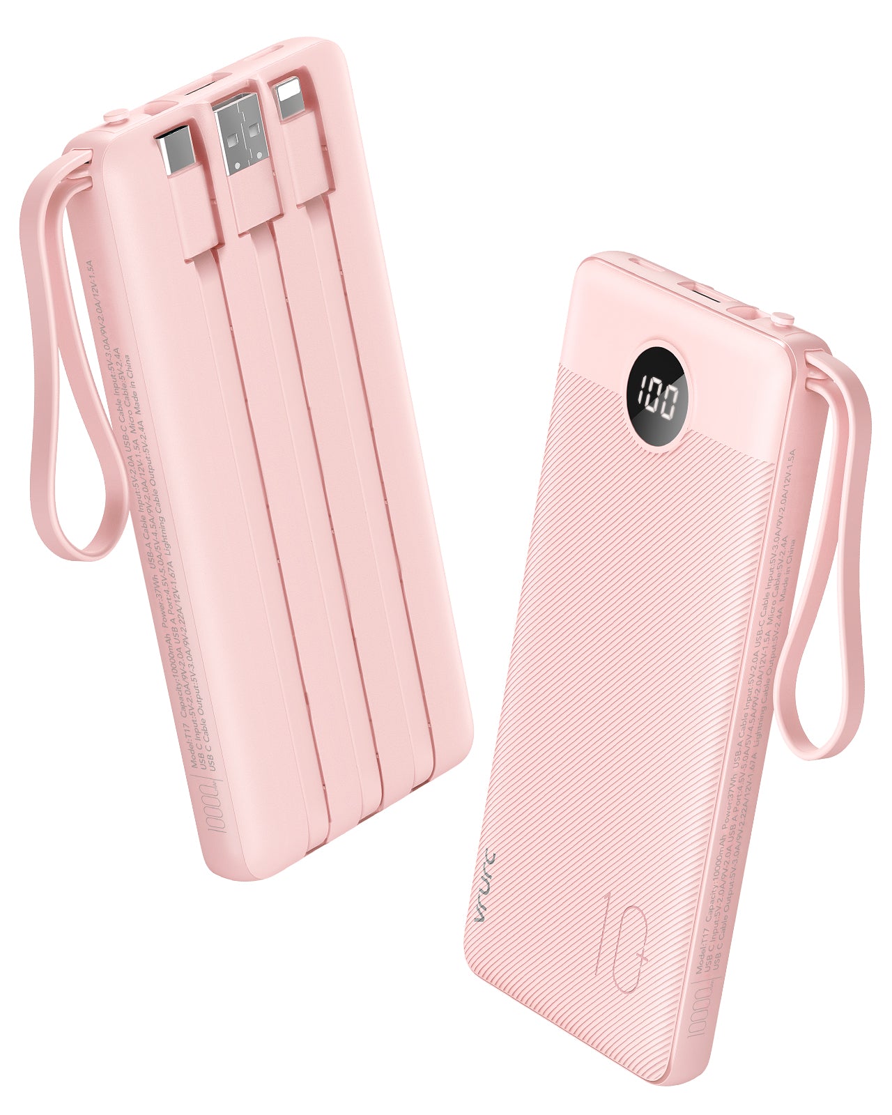 VRURC T17 10000mAh Built-in Cables Fast Charging Power Bank VRURC T17 10000mAh Built-in Cables Fast Charging Power Bank