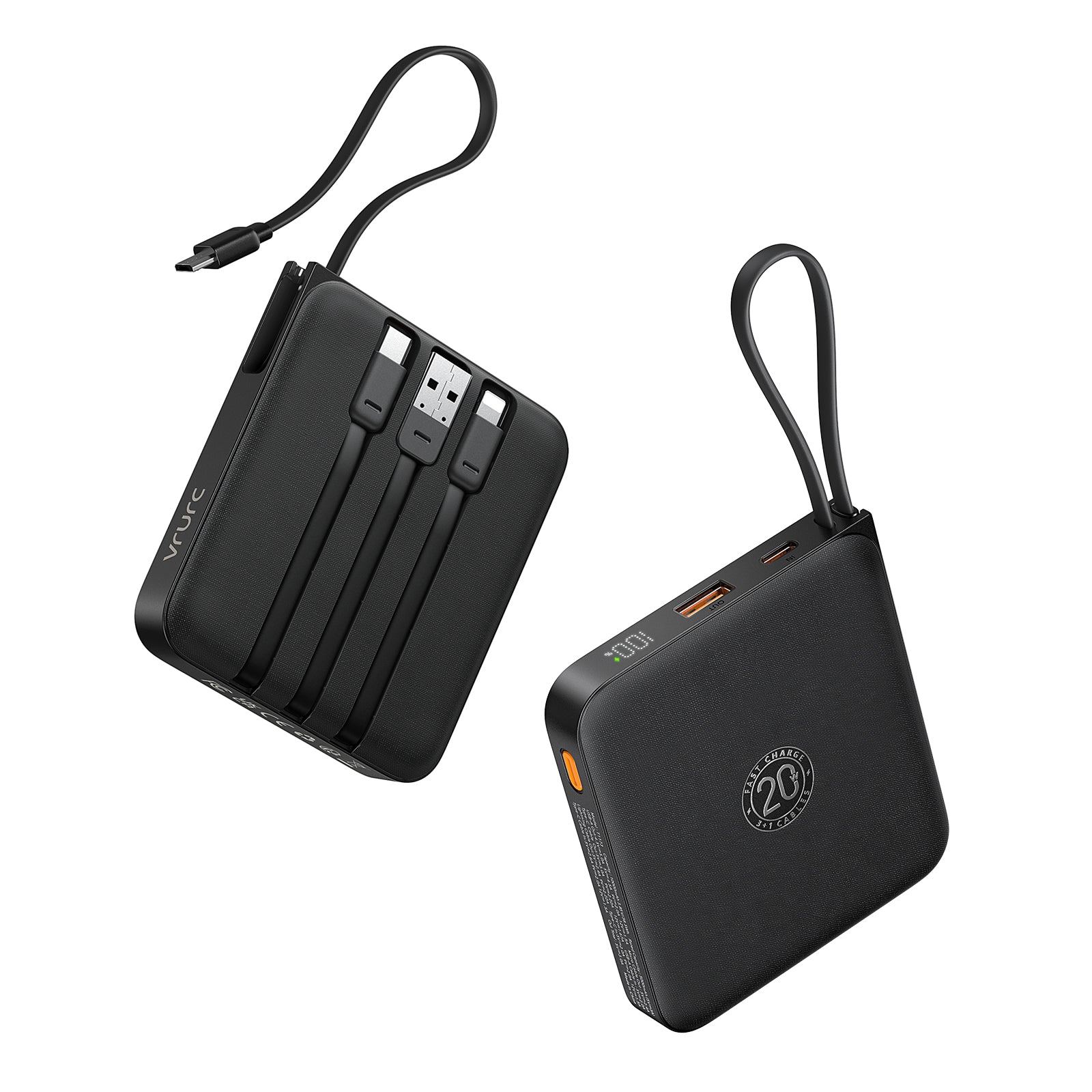 Fast charging power bank with built-in cable