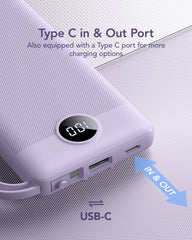 10000mAh Power Bank Built in Cables for iPhone, Slim Compact Travel Essentail, 5 Outputs 2 Inputs USB C Battery Pack