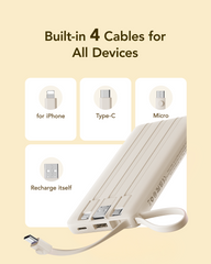 10000mAh Power Bank Built in Cables for iPhone, Slim Compact Travel Essentail, 5 Outputs 2 Inputs USB C Battery Pack