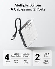 20000mAh Power Bank, 22.5W Fast Charging Phone Portable Charger with Built-in Cables