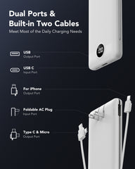 Slim Portable Charger with Wall Plug, 10000mAh Portable Charger Built in Cables