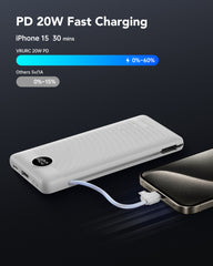 Slim Portable Charger with Wall Plug, 10000mAh Portable Charger Built in Cables