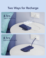 10000mAh Power Bank Built in Cables for iPhone, Slim Compact Travel Essentail, 5 Outputs 2 Inputs USB C Battery Pack