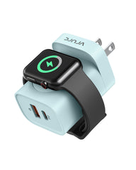 VRURC Dual Ports Plug with Magnetic Wireless iWatch Charger - Cyan