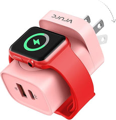 VRURC Dual Ports Plug with Magnetic Wireless iWatch Charger - Pink