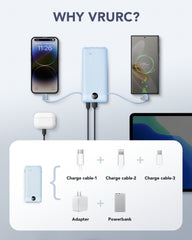 10,000mAh 22.5W Power Bank, Built-in Cables & AC Plug, 5-in-1