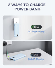 10,000mAh 22.5W Power Bank, Built-in Cables & AC Plug, 5-in-1
