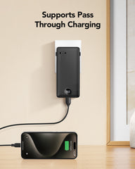 10,000mAh 22.5W Power Bank, Built-in Cables & AC Plug, 5-in-1