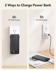 10,000mAh 22.5W Power Bank, Built-in Cables & AC Plug, 5-in-1