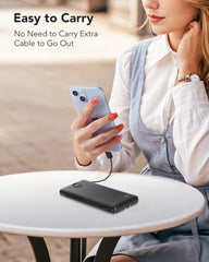 10,000mAh 22.5W Power Bank, Built-in Cables & AC Plug, 5-in-1
