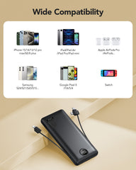 10,000mAh 22.5W Power Bank, Built-in Cables & AC Plug, 5-in-1
