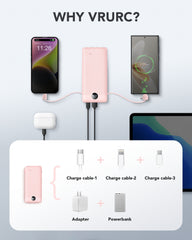 10,000mAh 22.5W Power Bank, Built-in Cables & AC Plug, 5-in-1