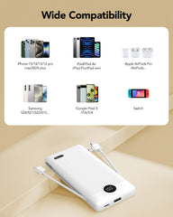 10,000mAh 22.5W Power Bank, Built-in Cables & AC Plug, 5-in-1