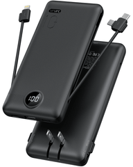 VRURC T01 Portable Charger Built-in Cables and AC Wall Plug - Black
