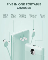 10,000mAh Built-in Cables & AC Plug Power Bank
