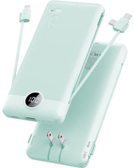 VRURC T01 Portable Charger Built-in Cables and AC Wall Plug - Cyan