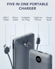 10,000mAh Built-in Cables & AC Plug Power Bank