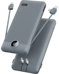 VRURC T01 Portable Charger Built-in Cables and AC Wall Plug - Grey