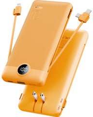VRURC T01 Portable Charger Built-in Cables and AC Wall Plug - Orange