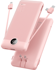 VRURC T01 Portable Charger Built-in Cables and AC Wall Plug - Pink