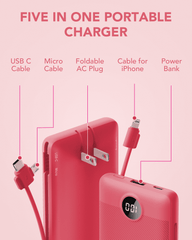 10,000mAh Built-in Cables & AC Plug Power Bank
