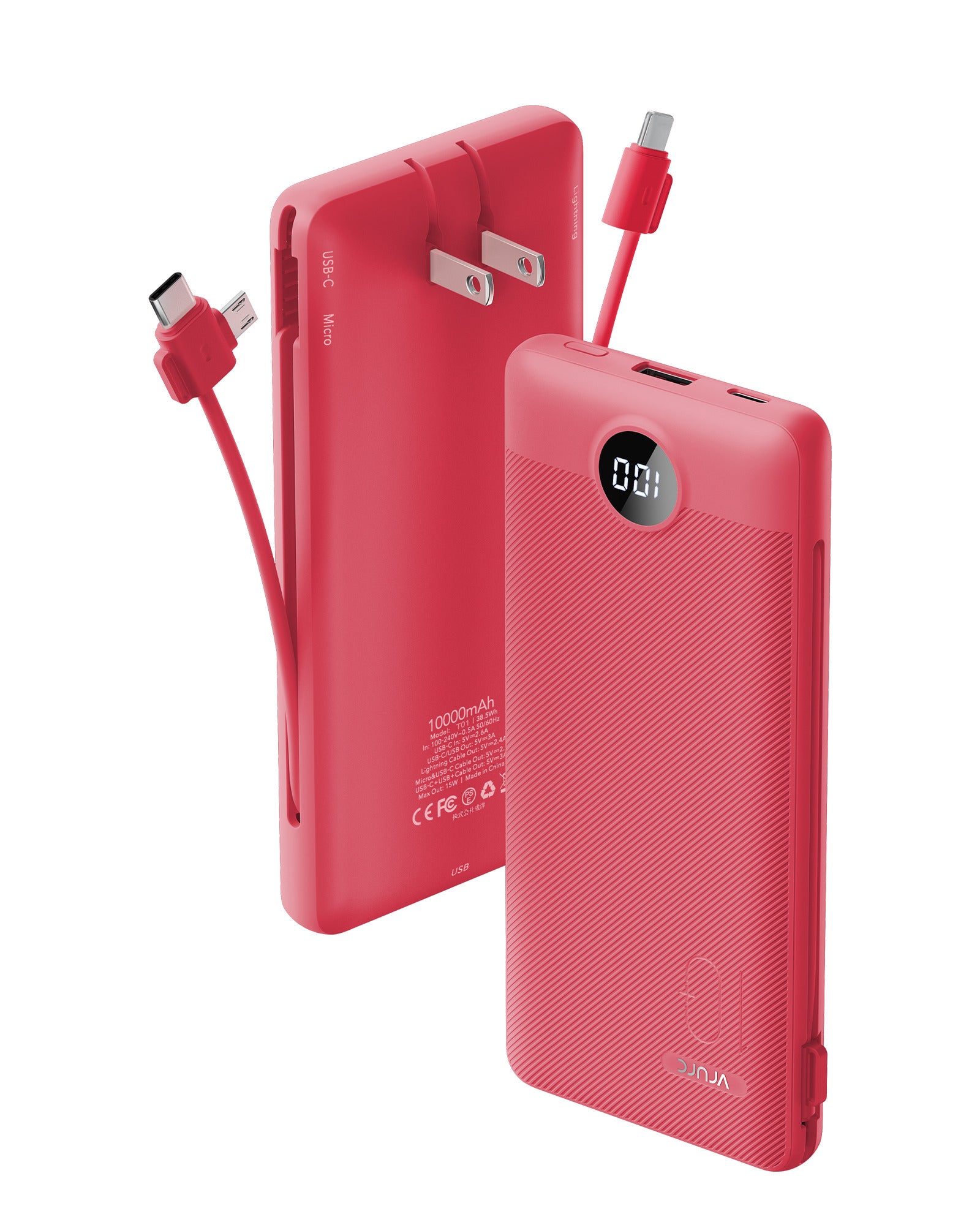 thumbnail image 2 of ODEMobile 10000mAh Power Bank With Built-in Cables And AC Wall Plug 2 of 5