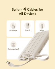 10,000mAh 5-Output/2-Input Built-in-Cable Power Bank