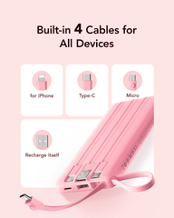 10,000mAh 5-Output/2-Input Built-in-Cable Power Bank