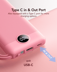 10,000mAh 5-Output/2-Input Built-in-Cable Power Bank