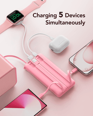 10,000mAh 5-Output/2-Input Built-in-Cable Power Bank