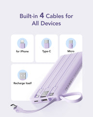 10,000mAh 5-Output/2-Input Built-in-Cable Power Bank