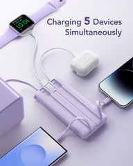 10,000mAh 5-Output/2-Input Built-in-Cable Power Bank