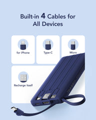 10,000mAh 5-Output/2-Input Built-in-Cable Power Bank