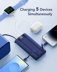 10,000mAh 5-Output/2-Input Built-in-Cable Power Bank