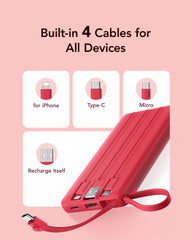 10,000mAh 5-Output/2-Input Built-in-Cable Power Bank