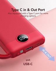 10,000mAh 5-Output/2-Input Built-in-Cable Power Bank