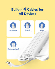 10,000mAh 5-Output/2-Input Built-in-Cable Power Bank