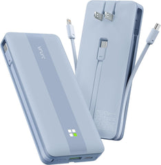 10000mAh Power Bank with Built-in Cable & Plug - Blue