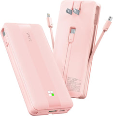 10000mAh Power Bank with Built-in Cable & Plug - Pink