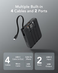 10,000mAh 22.5W 4 Built-in Cables Power Bank