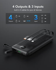 10,000mAh 4-Output/2-Input Built-in-Cable Power Bank