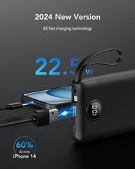 10,000mAh 4-Output/2-Input Built-in-Cable Power Bank