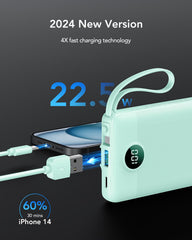 10,000mAh 4-Output/2-Input Built-in-Cable Power Bank