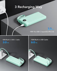 10,000mAh 4-Output/2-Input Built-in-Cable Power Bank