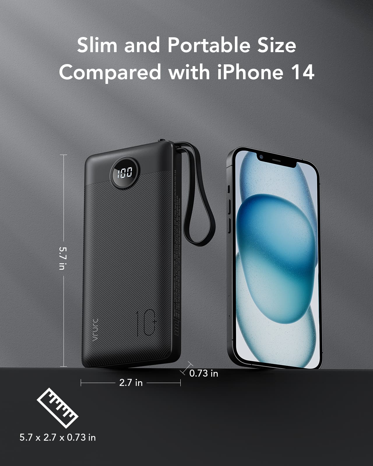T17 Slim and Portable Size Compared with iPhone 14