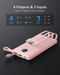 10,000mAh 4-Output/2-Input Built-in-Cable Power Bank