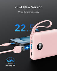 10,000mAh 4-Output/2-Input Built-in-Cable Power Bank