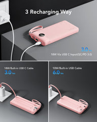 10,000mAh 4-Output/2-Input Built-in-Cable Power Bank